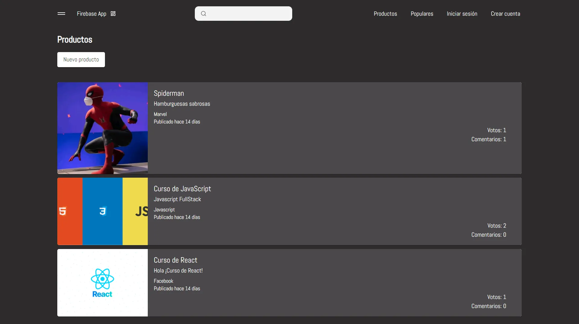 Screenshot of Firebase App project