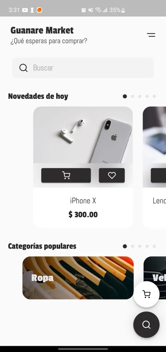Screenshot of Guanare Market App project